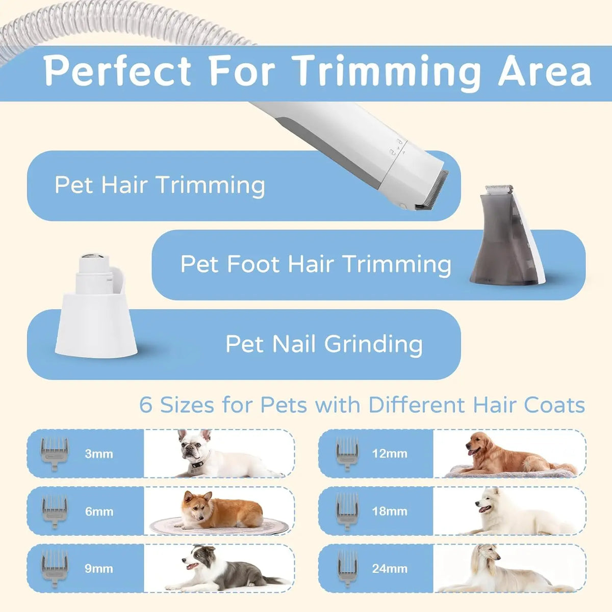 Powerful Dog Grooming Vacuum Kit For Cats And Dogs With Trimmer