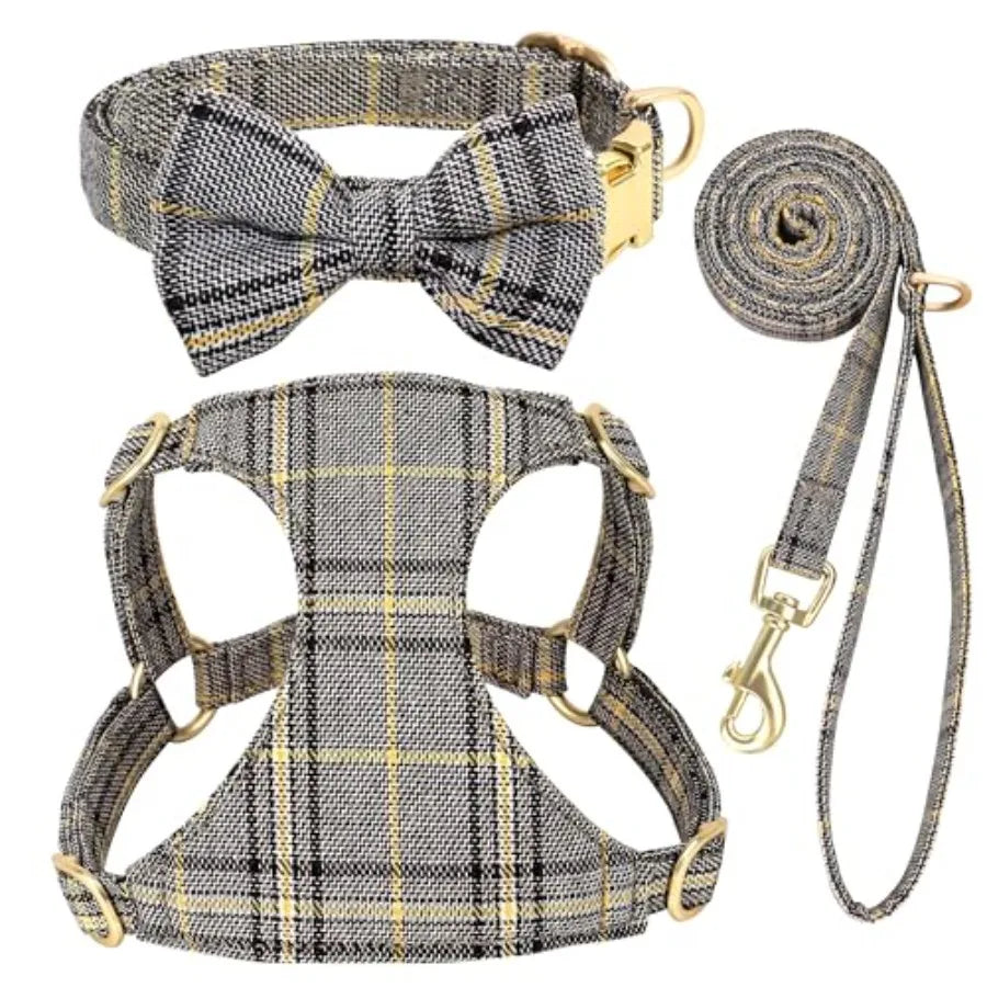 Premium Soft Small Dog Harness Set With Bowtie For Puppies