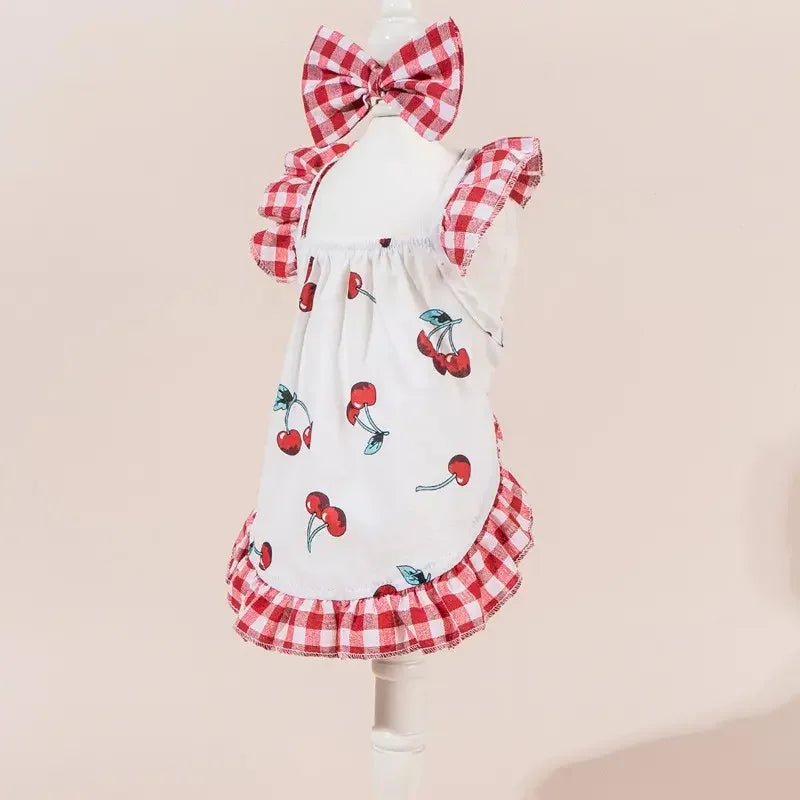 Adorable Printed Pet Dress With Bow For Puppies And Cats