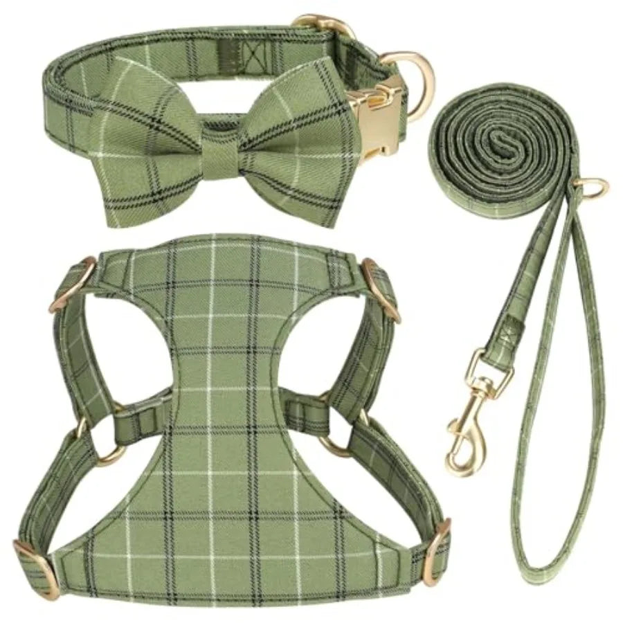 Premium Soft Small Dog Harness Set With Bowtie For Puppies