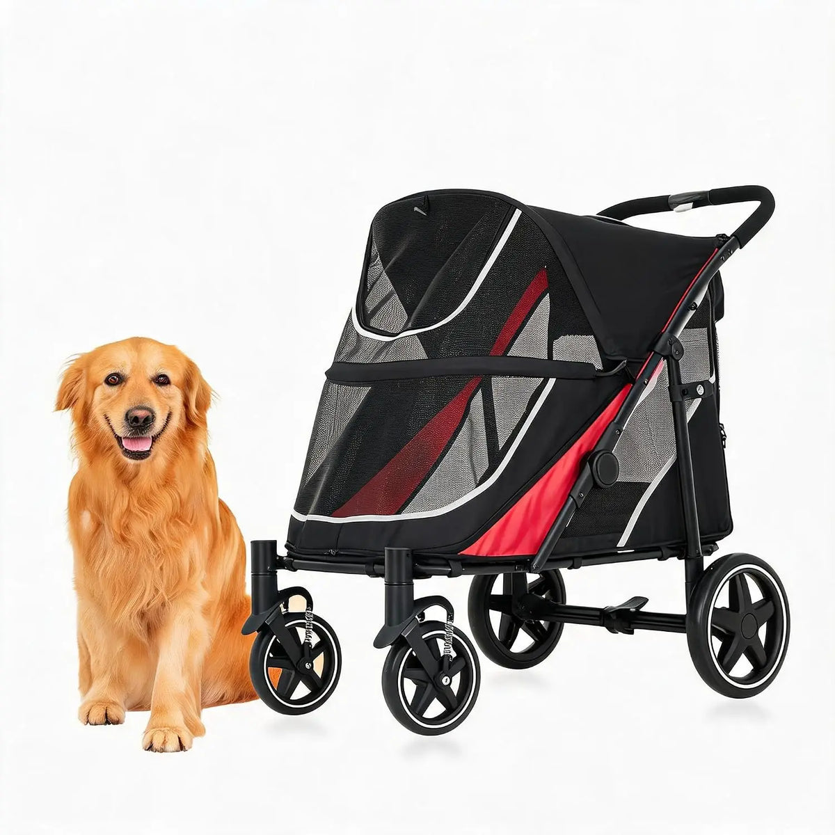 Heavy Duty Foldable Dog Stroller For Large Dog Up To 130 Lb