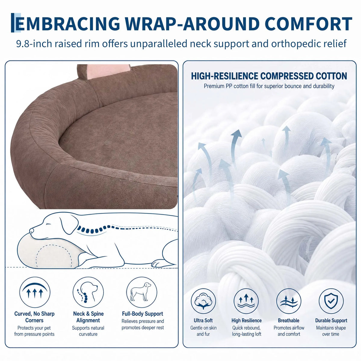 Orthopedic Dog Bed Memory Foam Bolster Large Senior Dogs