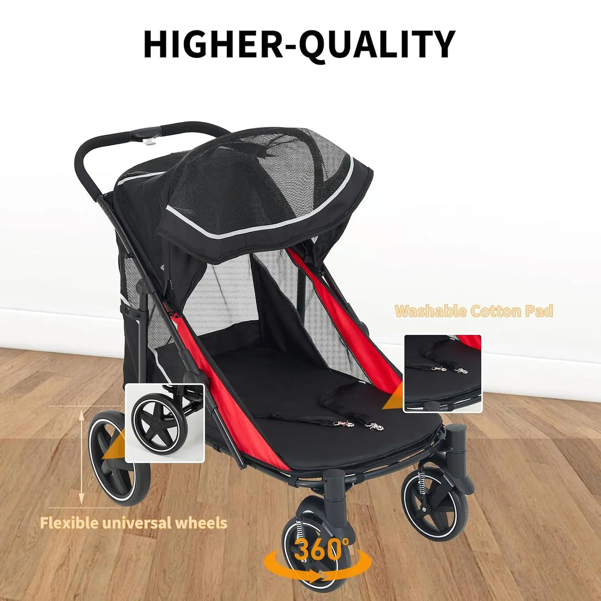 Heavy Duty Foldable Dog Stroller For Large Dog Up To 130 Lb
