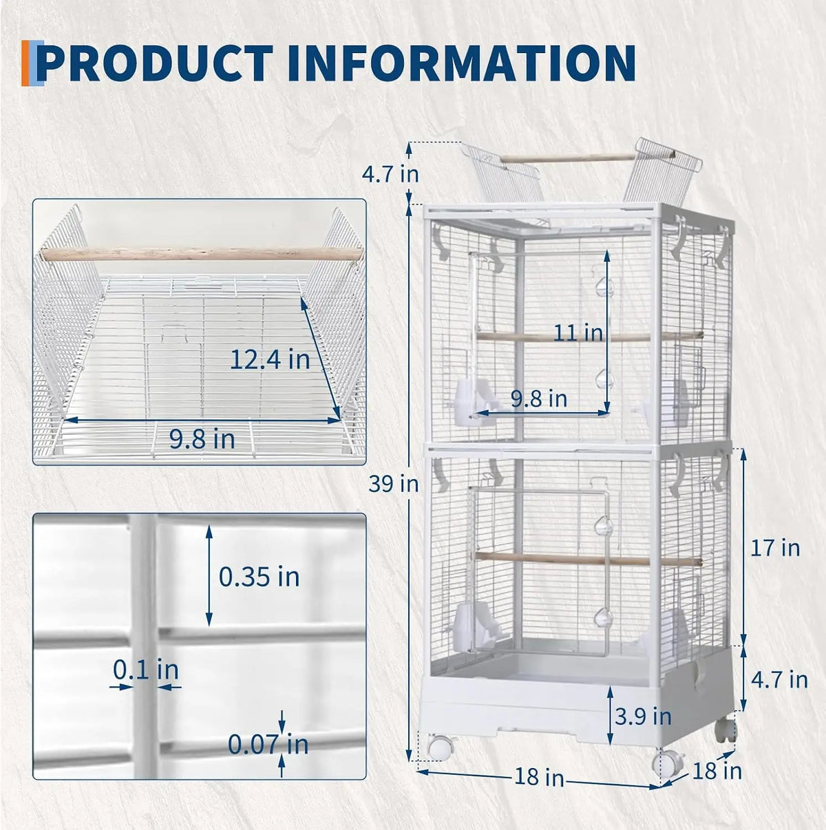 HiMISS Premium Bird Cage With 3in1 Split Design Rolling Stand For Small Birds