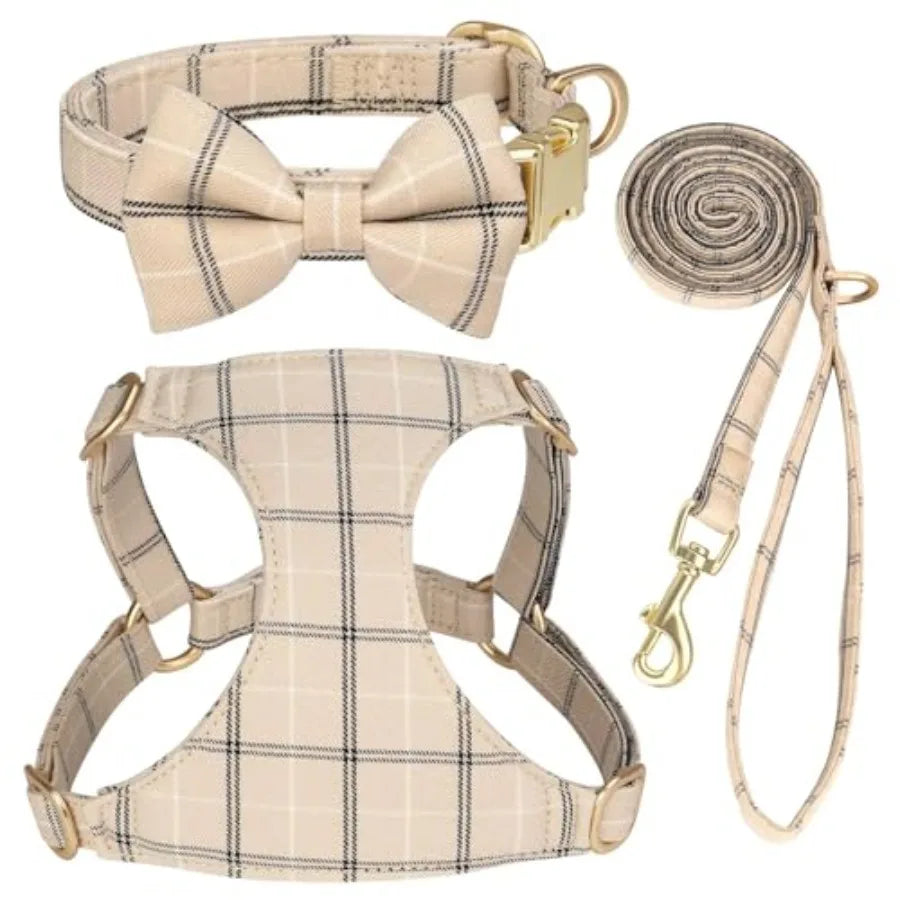 Premium Soft Small Dog Harness Set With Bowtie For Puppies