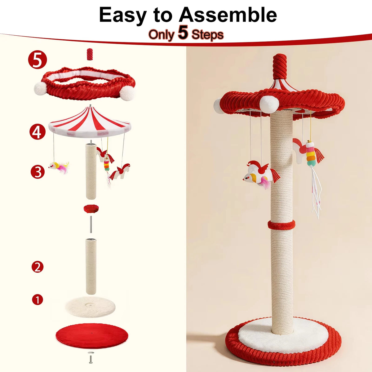 CWV 39 Inches Carousel Cat Tree Scratching Post With Rotating Toy For Cats