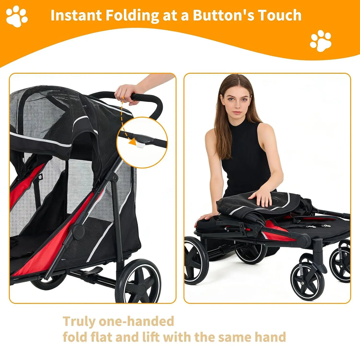 Heavy Duty Foldable Dog Stroller For Large Dog Up To 130 Lb