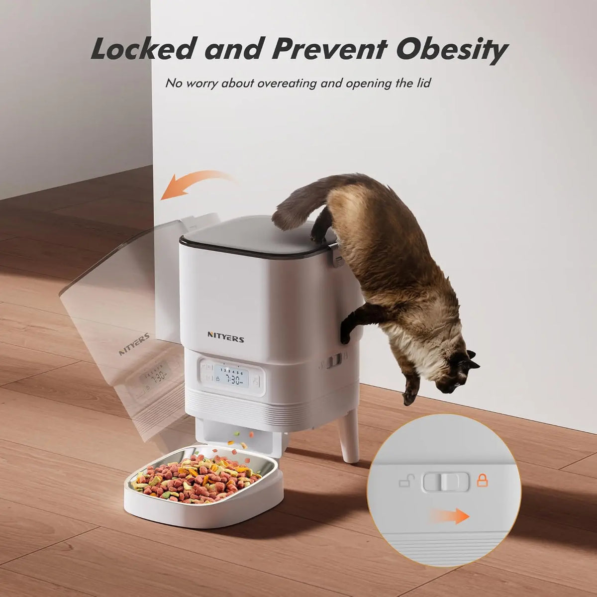 Nityers 4.5L Automatic Cat Feeder Voice Recorder Steel Bowl