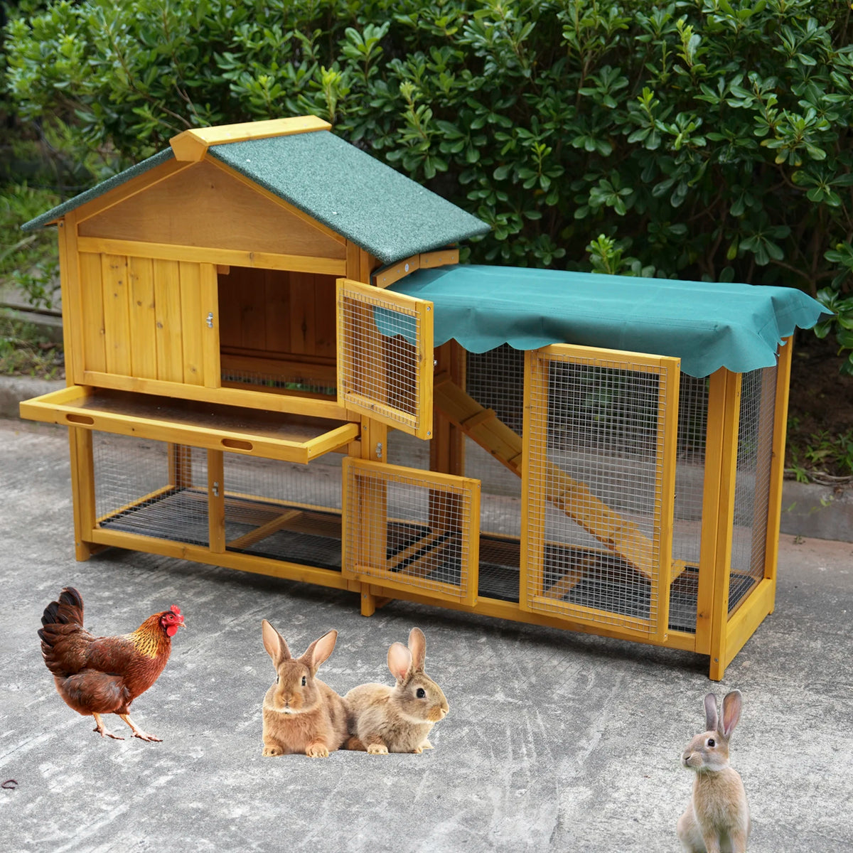 Spacious Outdoor Rabbit Hutch With Easy Clean Tray For Pets