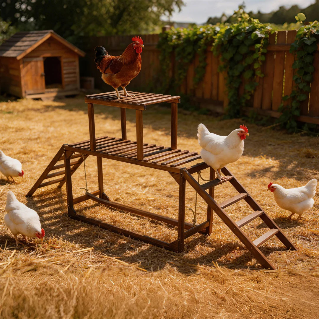 Wooden Chicken Perch Swing With Roosting Bars And Climbing Ladder