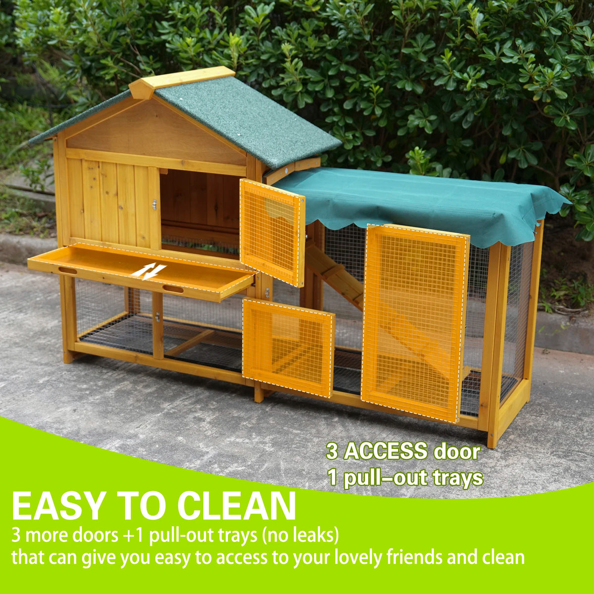 Spacious Outdoor Rabbit Hutch With Easy Clean Tray For Pets