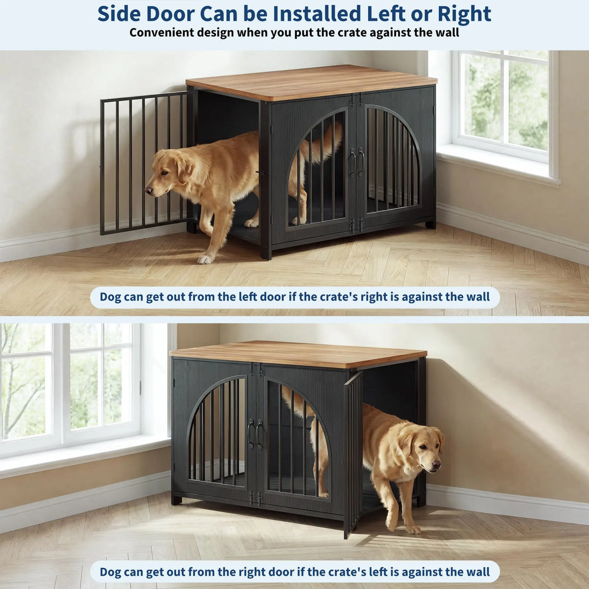 Secure Indoor Dog Crate Furniture Lockable Arched Door Pets