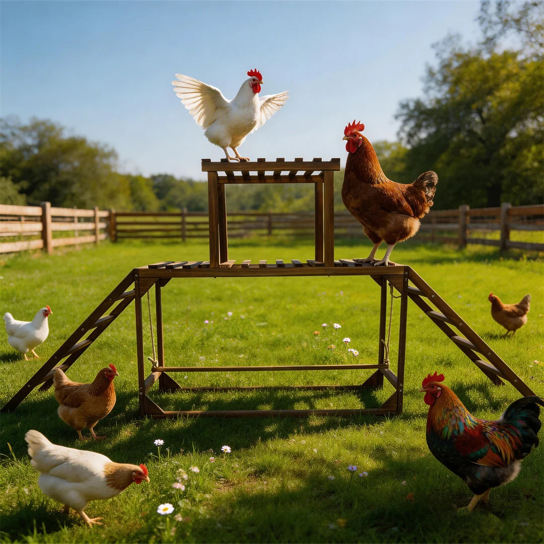 Wooden Chicken Perch Swing With Roosting Bars And Climbing Ladder