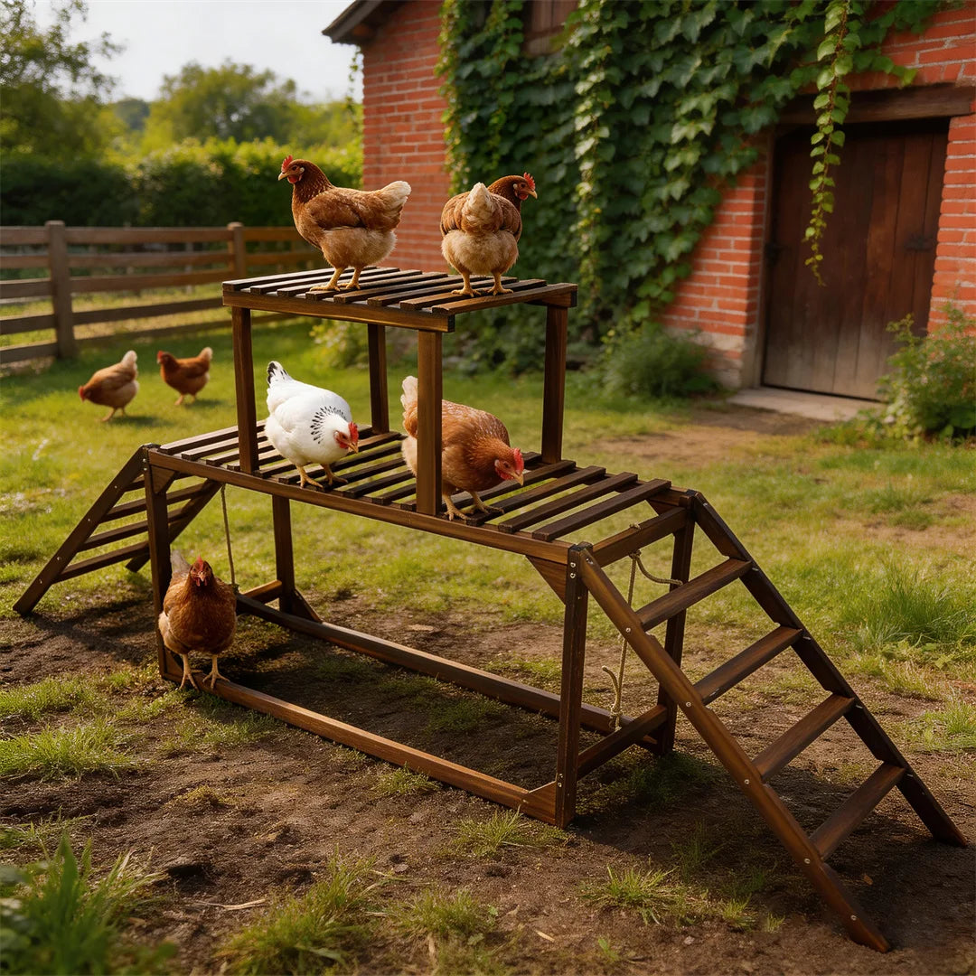 Wooden Chicken Perch Swing With Roosting Bars And Climbing Ladder