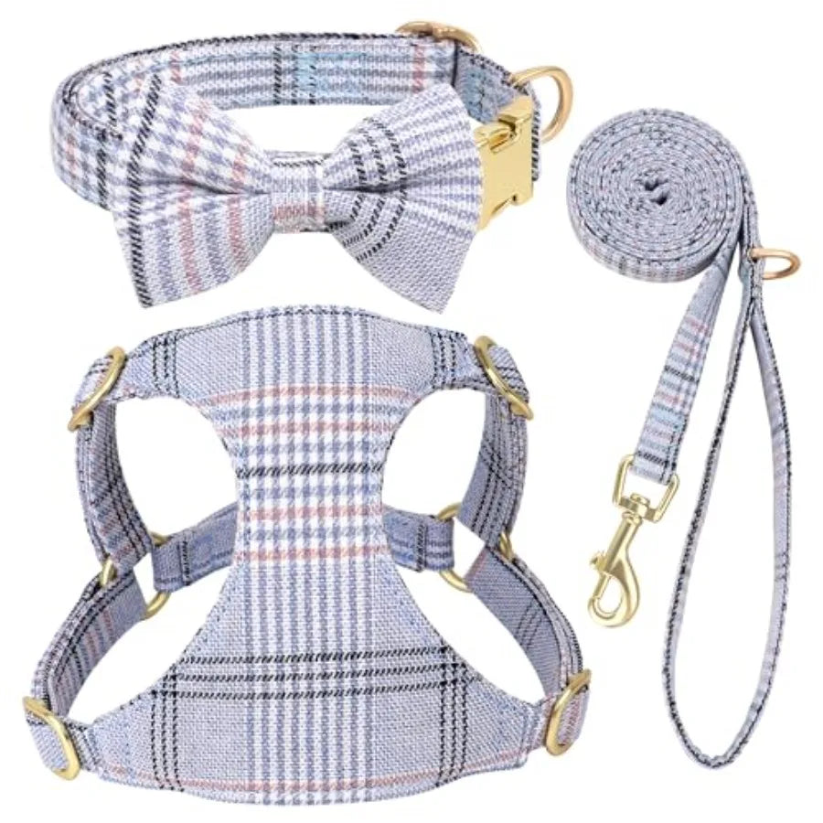 Premium Soft Small Dog Harness Set With Bowtie For Puppies