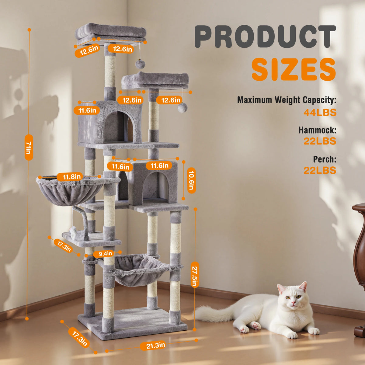 JHK 71In Premium Cat Tree With Secure Base For Indoor Cats