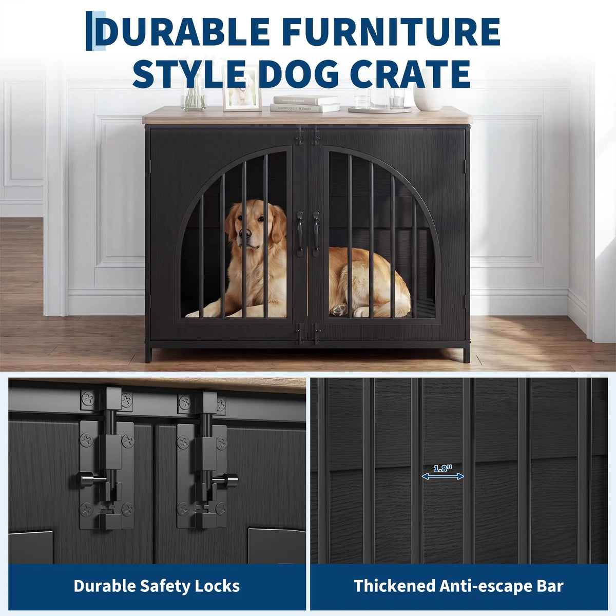 Secure Indoor Dog Crate Furniture Lockable Arched Door Pets