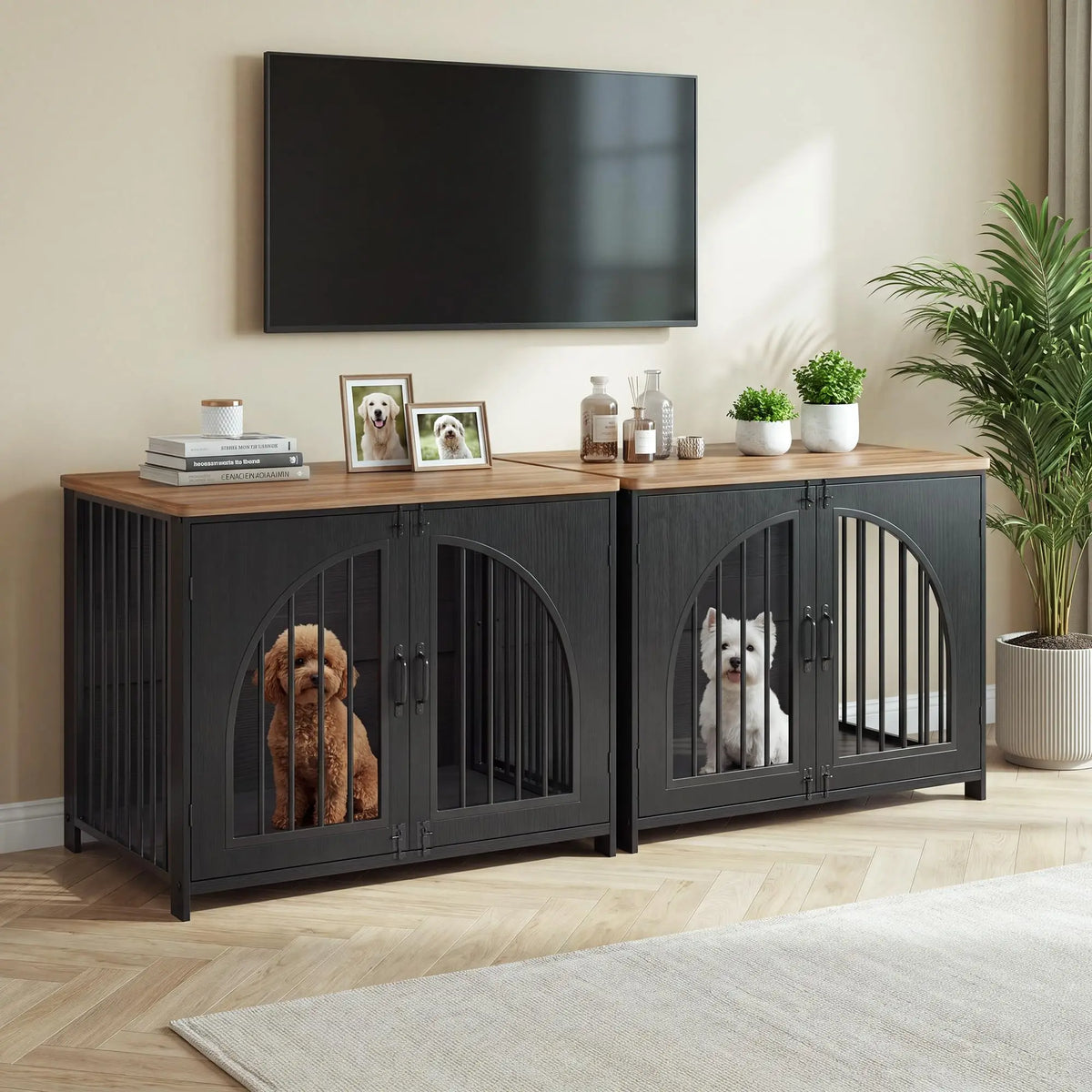Secure Indoor Dog Crate Furniture Lockable Arched Door Pets