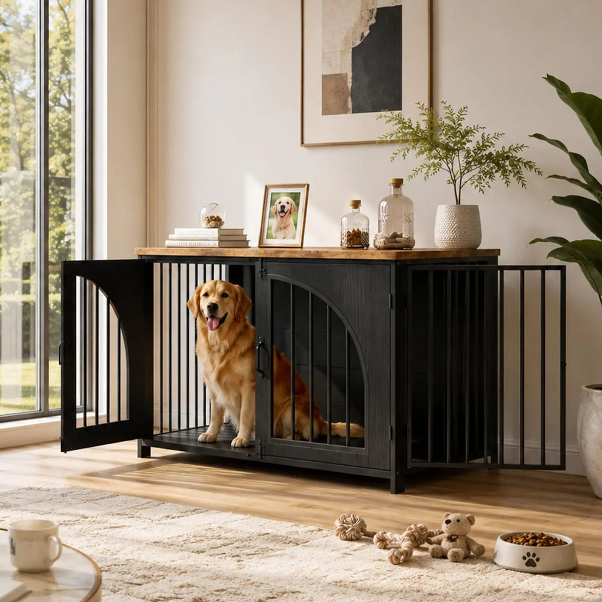 Secure Indoor Dog Crate Furniture Lockable Arched Door Pets