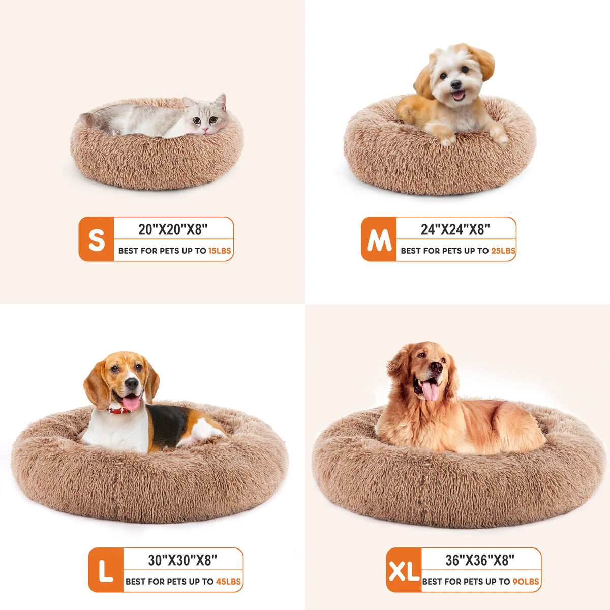 Jhk Calming Dog Bed Washable Anti Slip Faux Fur Medium Dogs