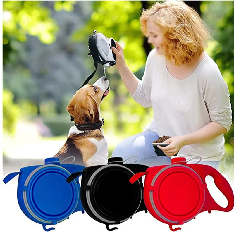 Essential Dog Leash For Walkers With Built In Water Bowl And Waste Bag Holder