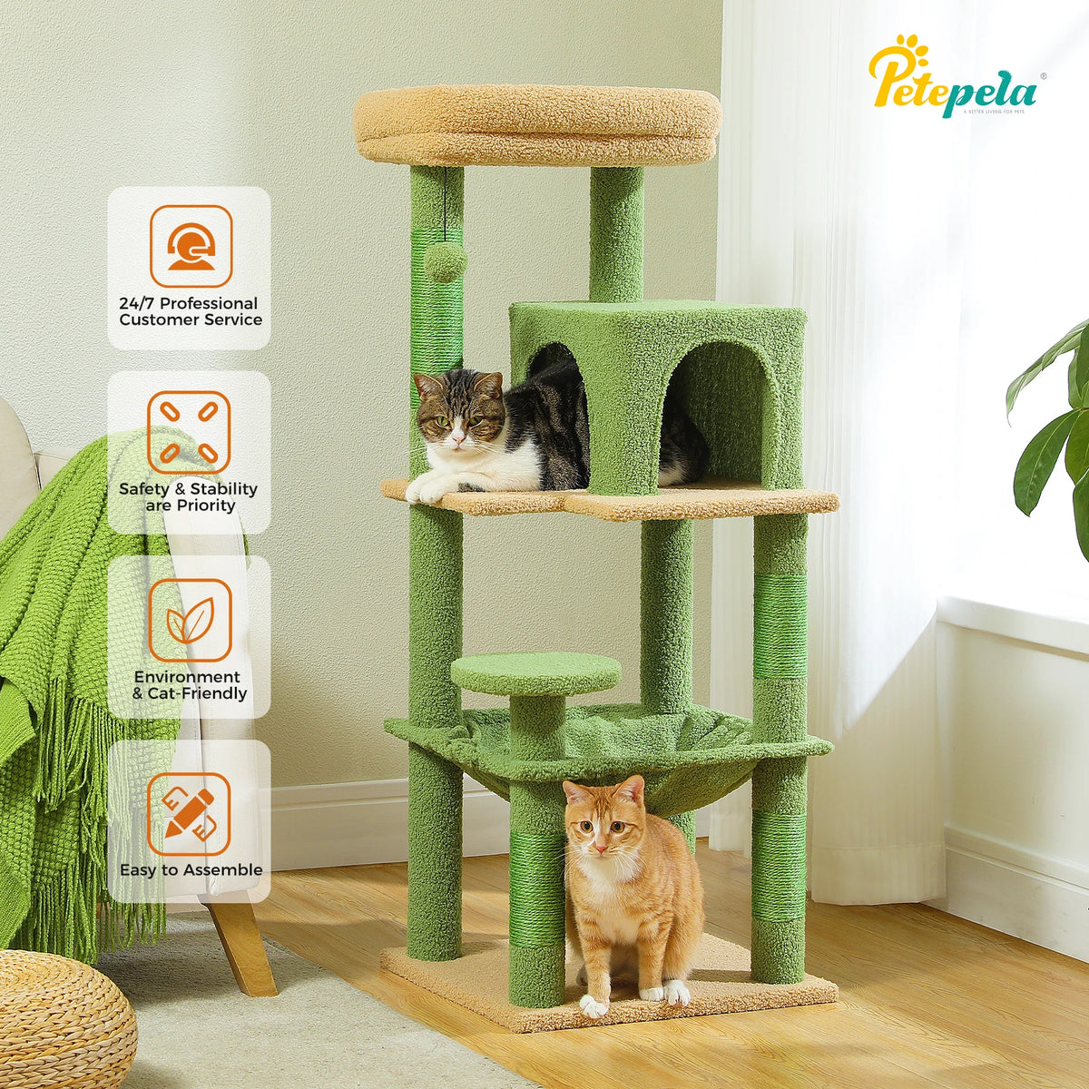 Petepela Sturdy 5 Level Cat Tower For Indoor Cats With Hammock