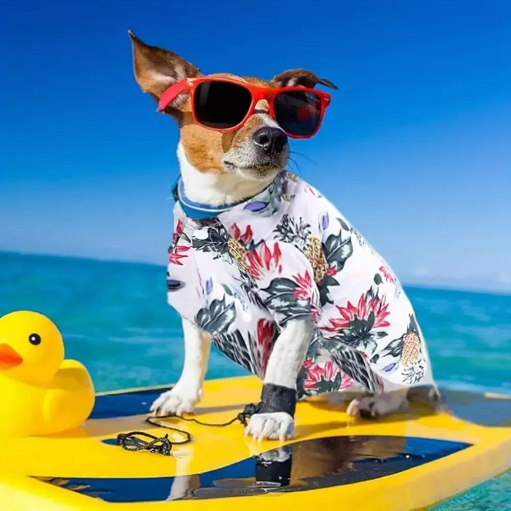 Tropical Hawaiian Floral Dog Shirts Breathable Summer Tees