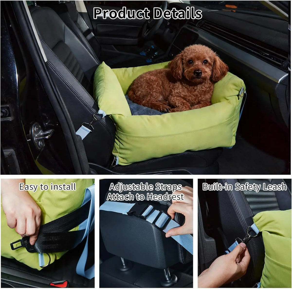 Thickened Comfort Bed Travel Carrier Car Seat for Small Dogs,Waterproof Pet Booster Seat with Safety Leash & Storage Pockets