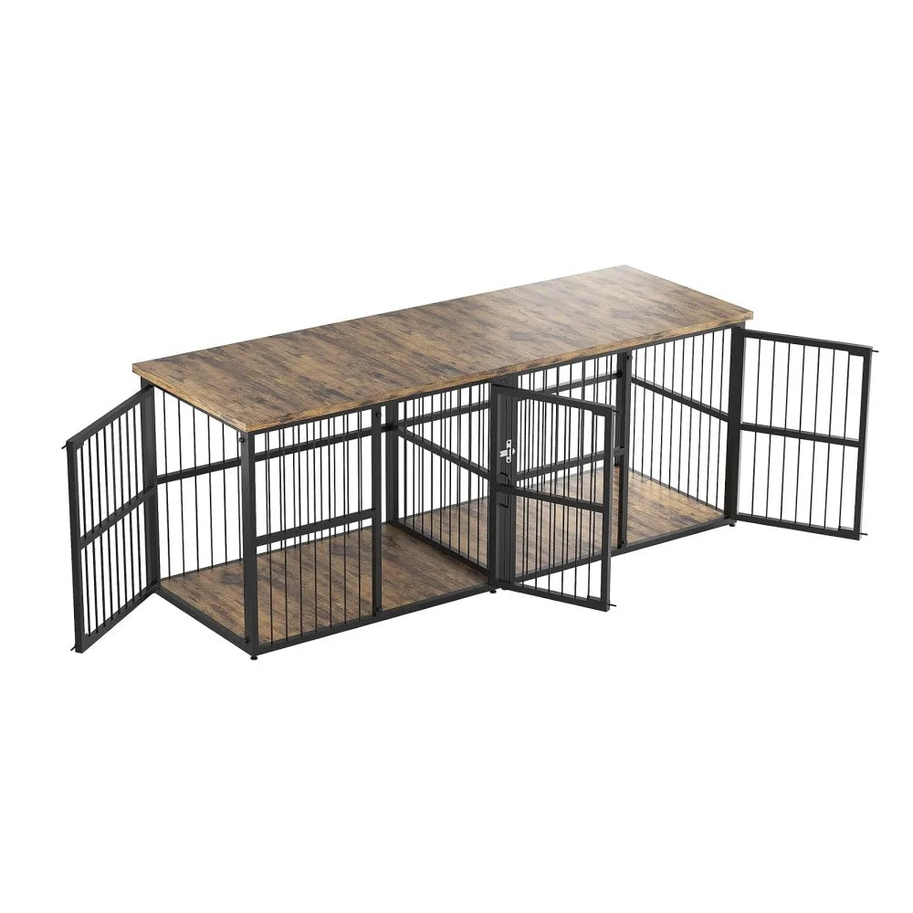 Elegant Dog Crate Furniture With Divider And Storage Top For Two Pets