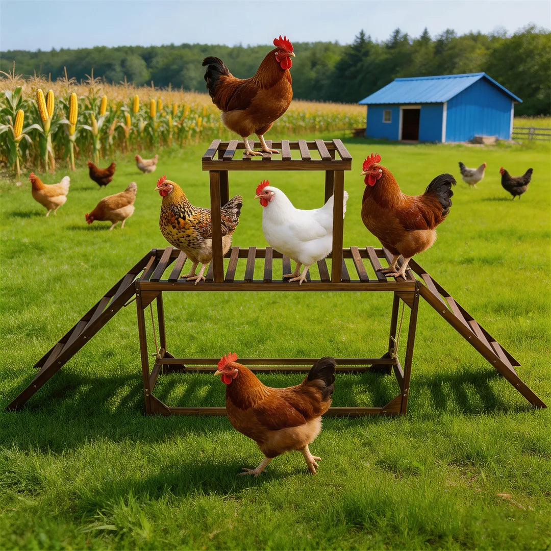 Wooden Chicken Perch Swing With Roosting Bars And Climbing Ladder