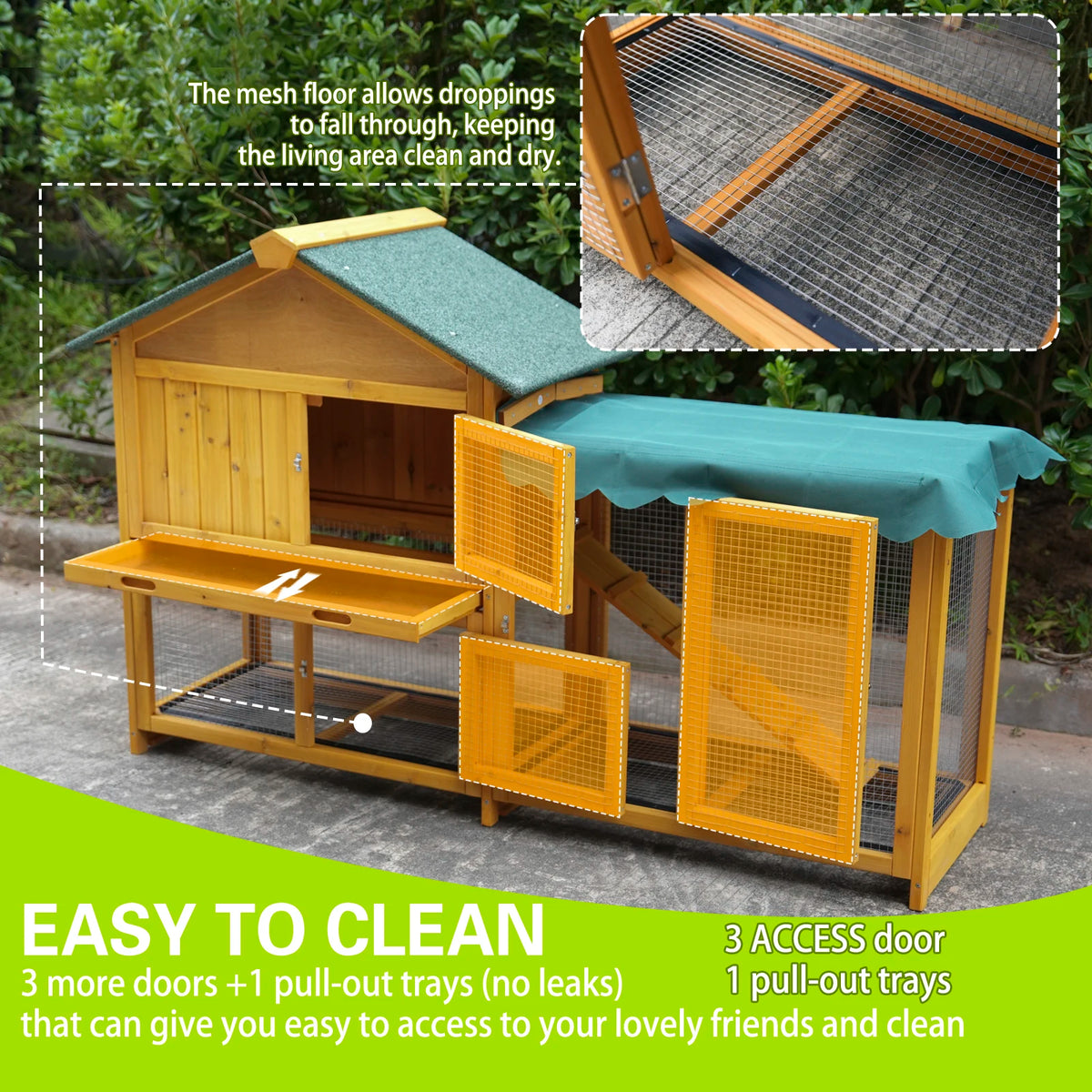 Spacious Outdoor Rabbit Hutch With Easy Clean Tray For Pets