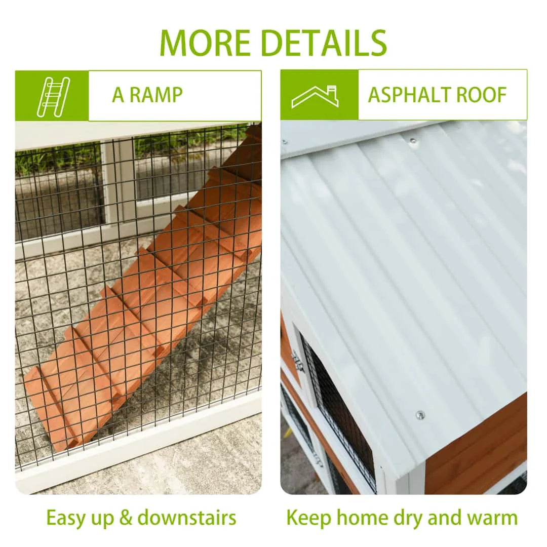 Durable Two Tier Rabbit Hutch With Waterproof Roof For Pets