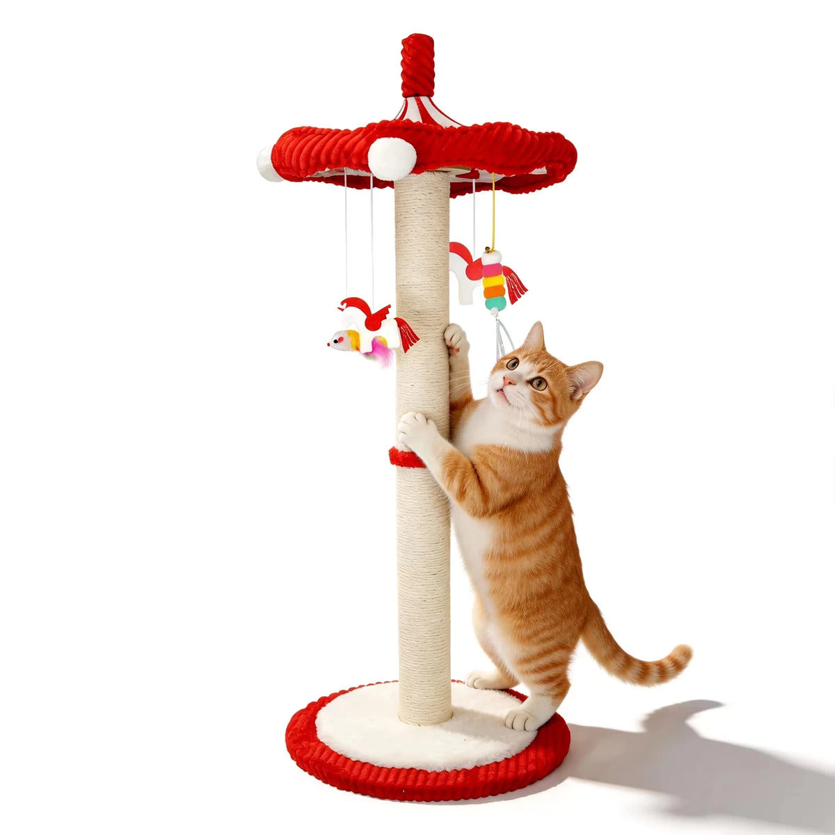 CWV 39 Inches Carousel Cat Tree Scratching Post With Rotating Toy For Cats