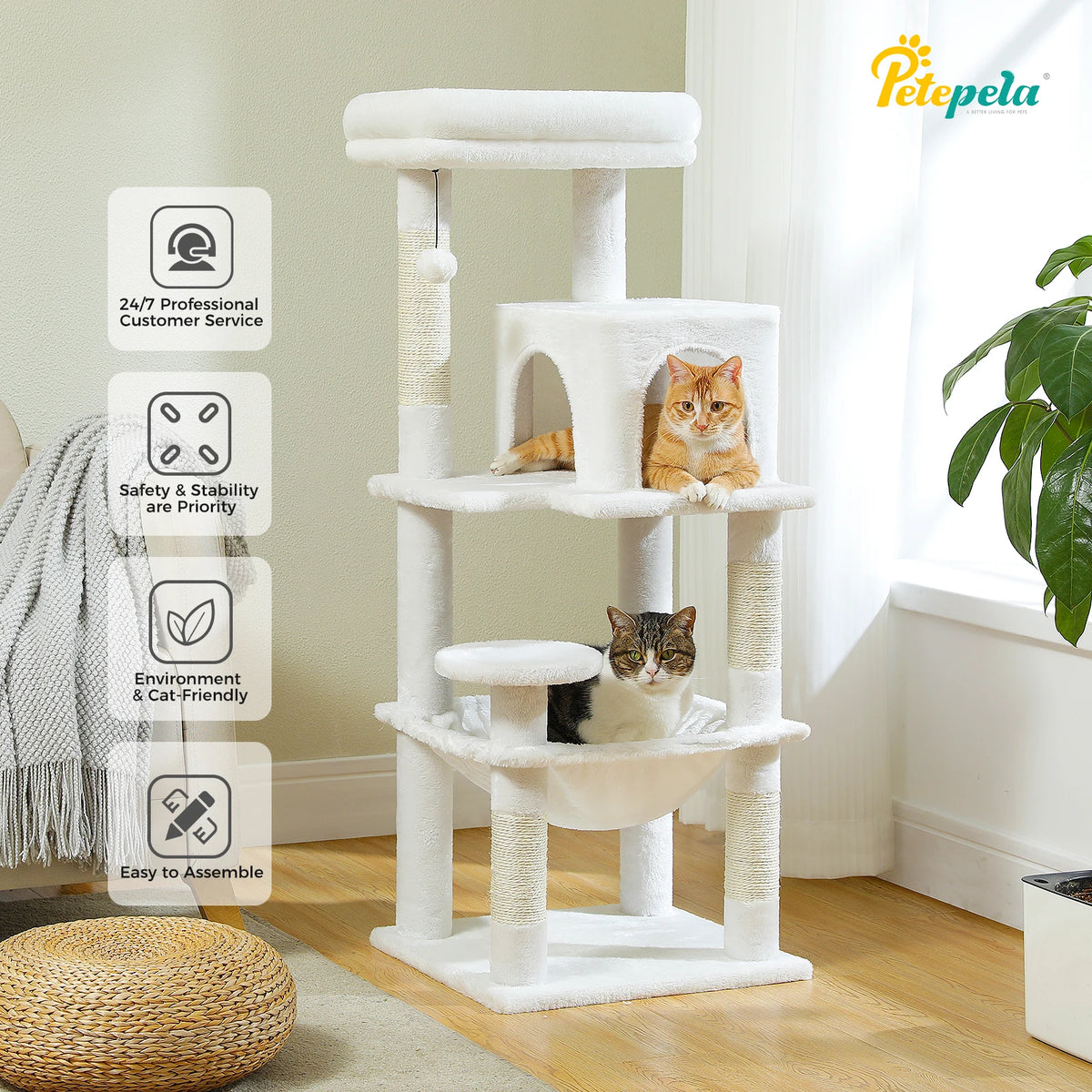 Petepela Sturdy 5 Level Cat Tower For Indoor Cats With Hammock
