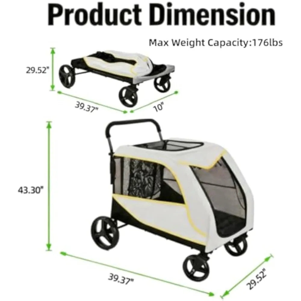 Portable Dog Stroller 4 Wheels for Large Dogs 176 Lbs Capacity Foldable Pet Cat Travel Carriage Stroller Breathable Carrier for Outside Park Play
