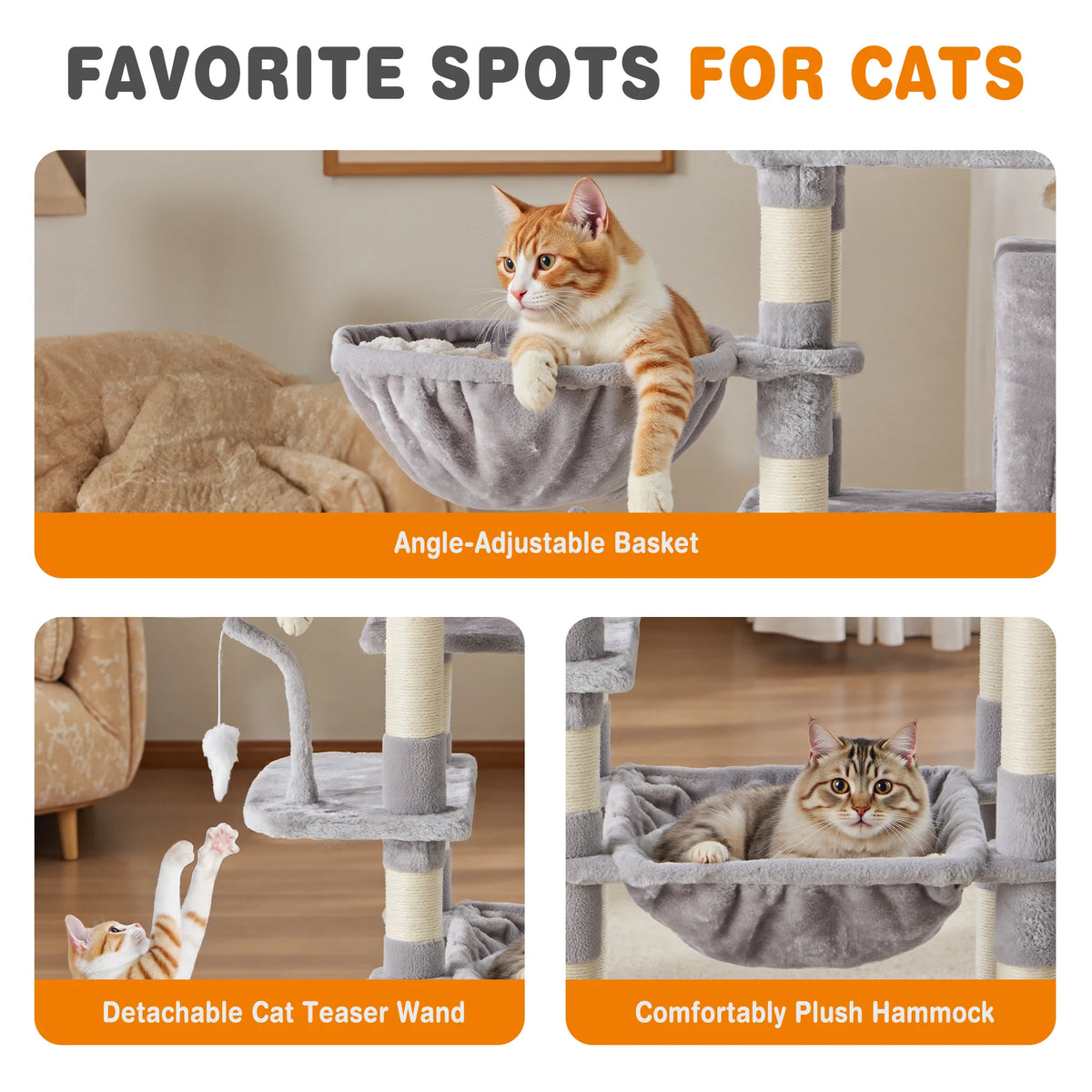 JHK 71In Premium Cat Tree With Secure Base For Indoor Cats