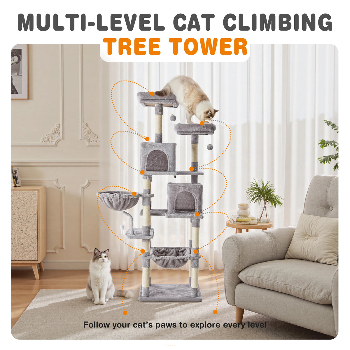 JHK 71In Premium Cat Tree With Secure Base For Indoor Cats