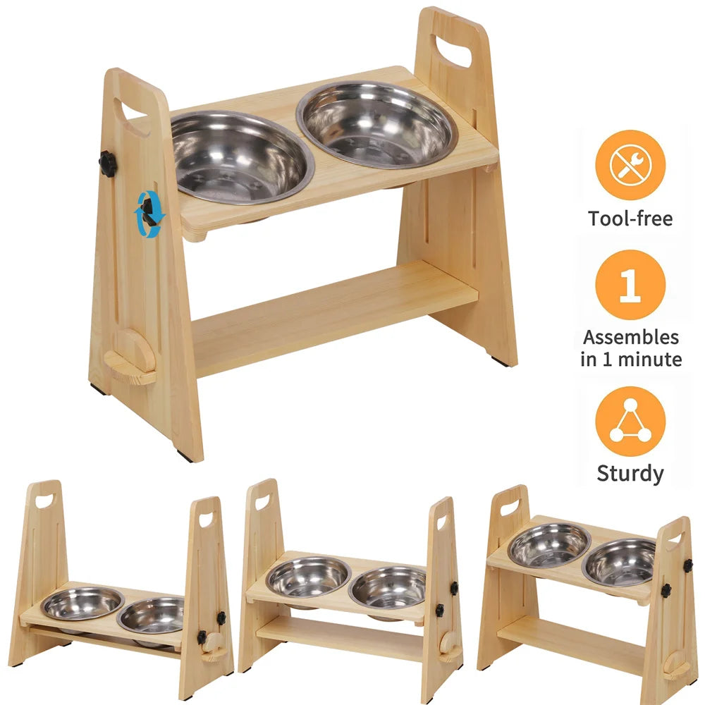 Height Adjustable Dog Bowl Feeder Steel Pin Leg Rack for Large Small Medium Pets