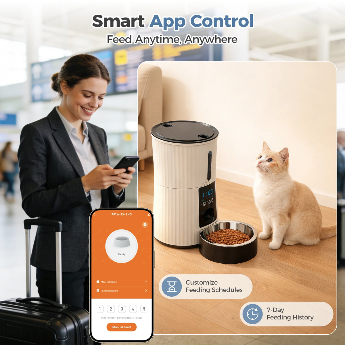 Smart 4L Automatic Cat Food Dispenser With Wifi App Control