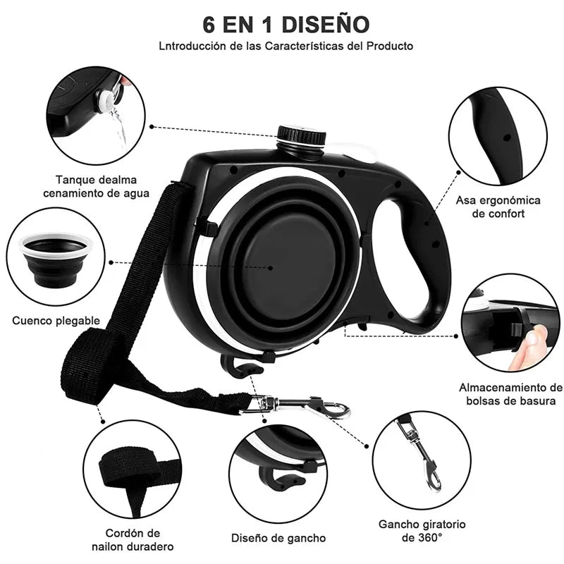 Essential Dog Leash For Walkers With Built In Water Bowl And Waste Bag Holder