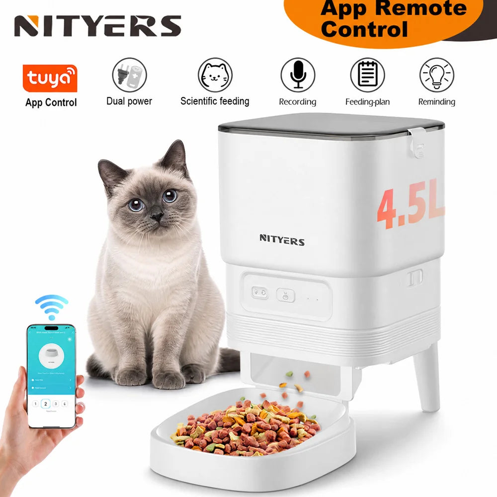 Nityers 4.5L Automatic Cat Feeder Voice Recorder Steel Bowl