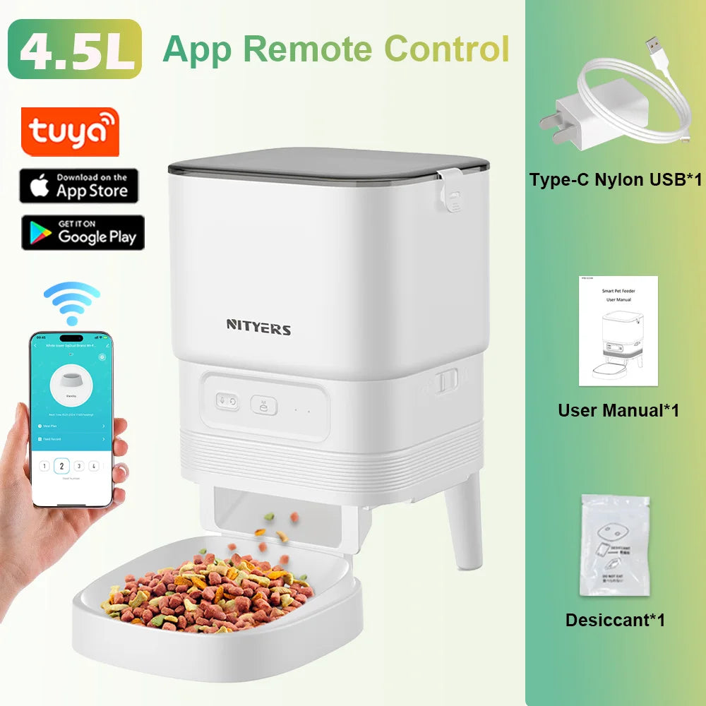 Nityers 4.5L Automatic Cat Feeder Voice Recorder Steel Bowl