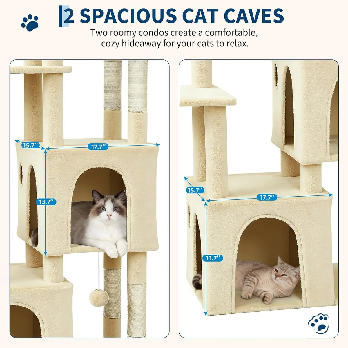 Sturdy 61 Inch Cat Tree With Cozy Condos And Stable Base For Large Cats