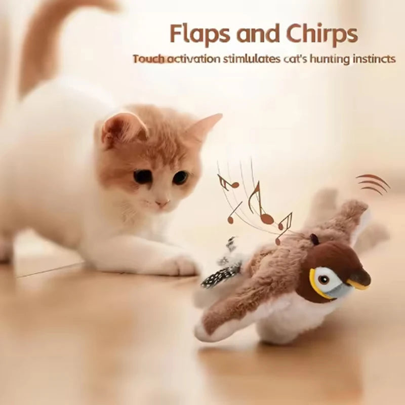 Interactive Chirping Flapping Bird Plush Cat Toy With Touch Activation