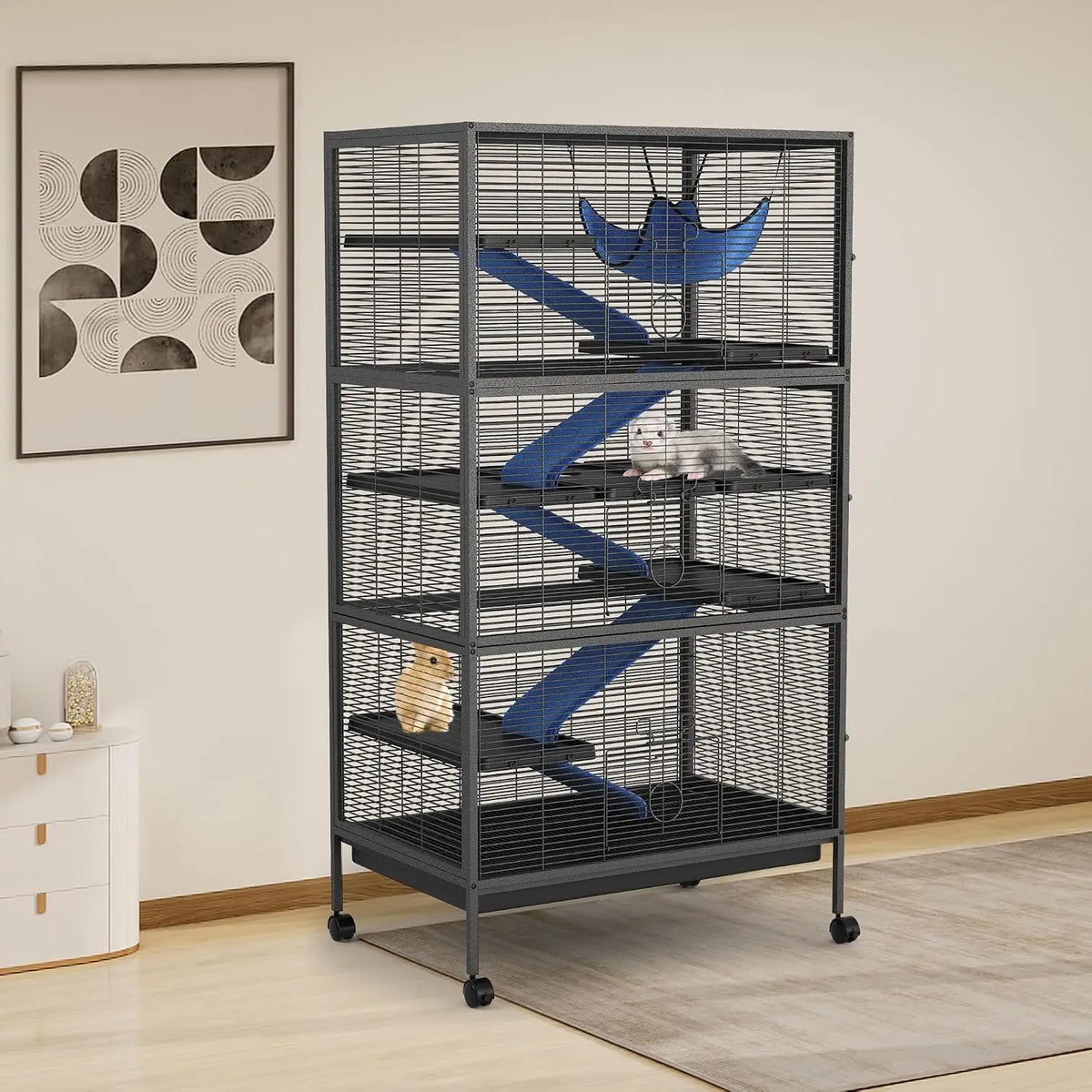 TwisterCk Durable Multi Level Small Pet Cage For Ferrets And Rodents