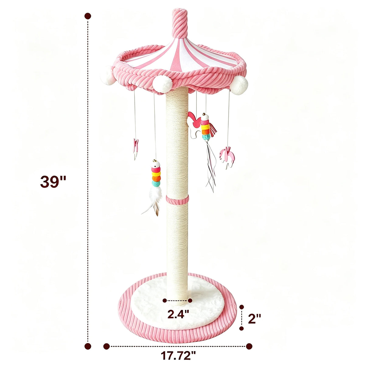 CWV 39 Inches Carousel Cat Tree Scratching Post With Rotating Toy For Cats
