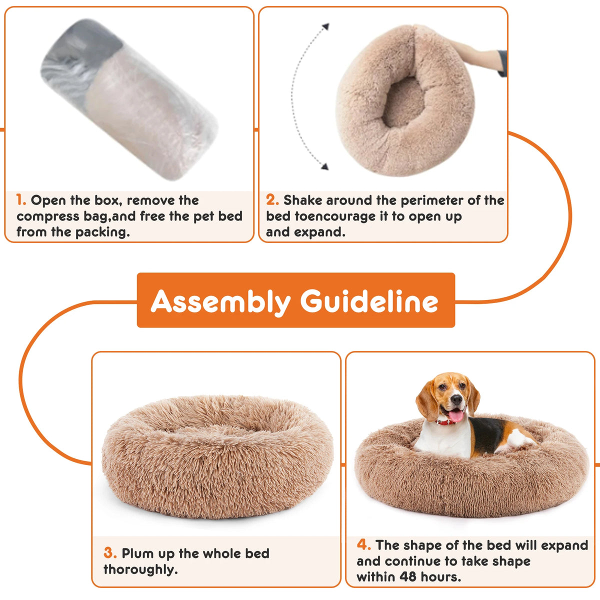 Jhk Calming Dog Bed Washable Anti Slip Faux Fur Medium Dogs