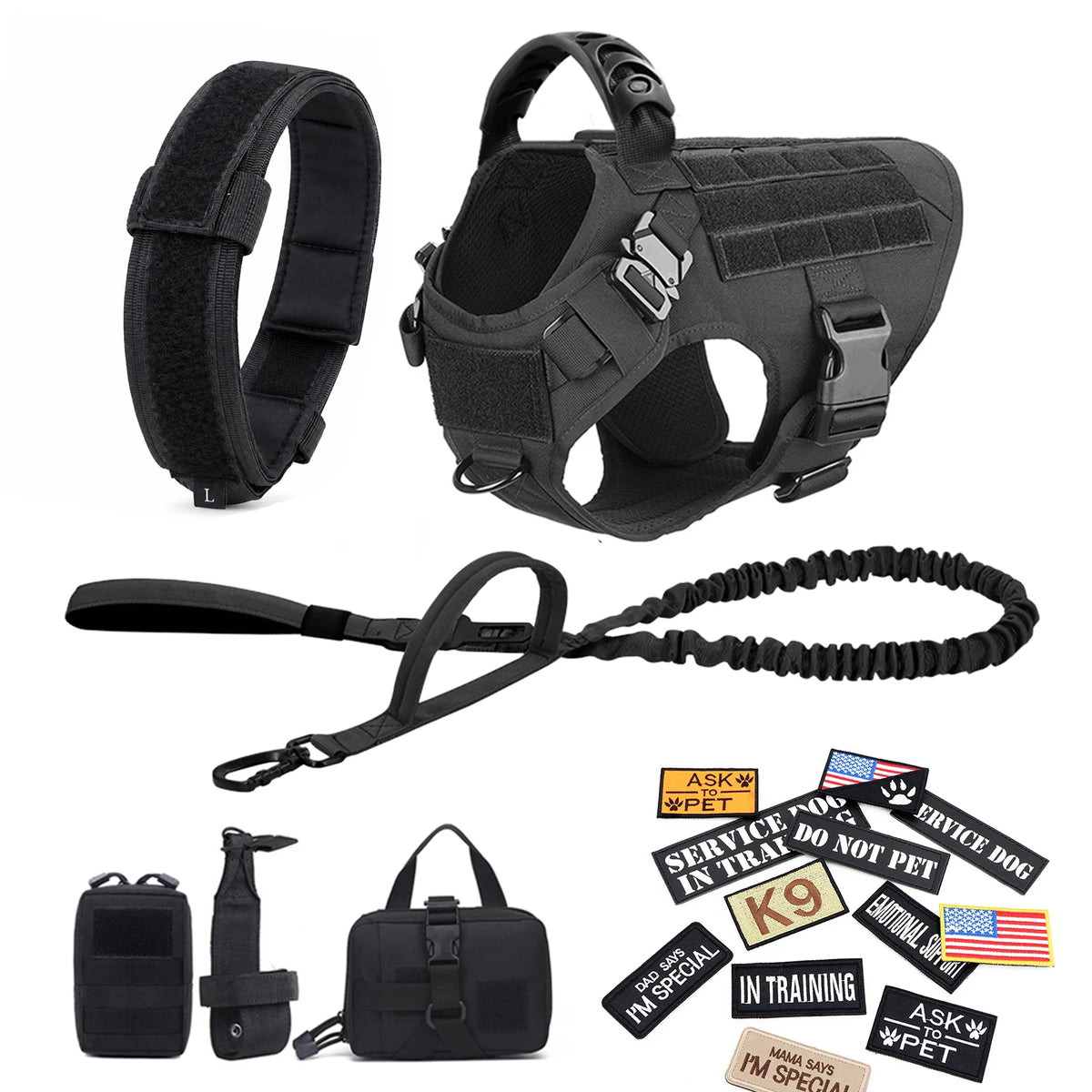 PetraVel Elite Padded Tactical Dog Harness Quick Release For Large K9 Training