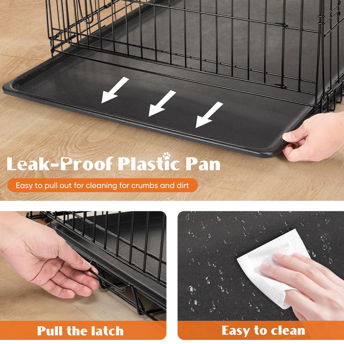 JHK Extra Large Double Door Dog Crate Folding Kennel With Leak Proof Tray For Dogs