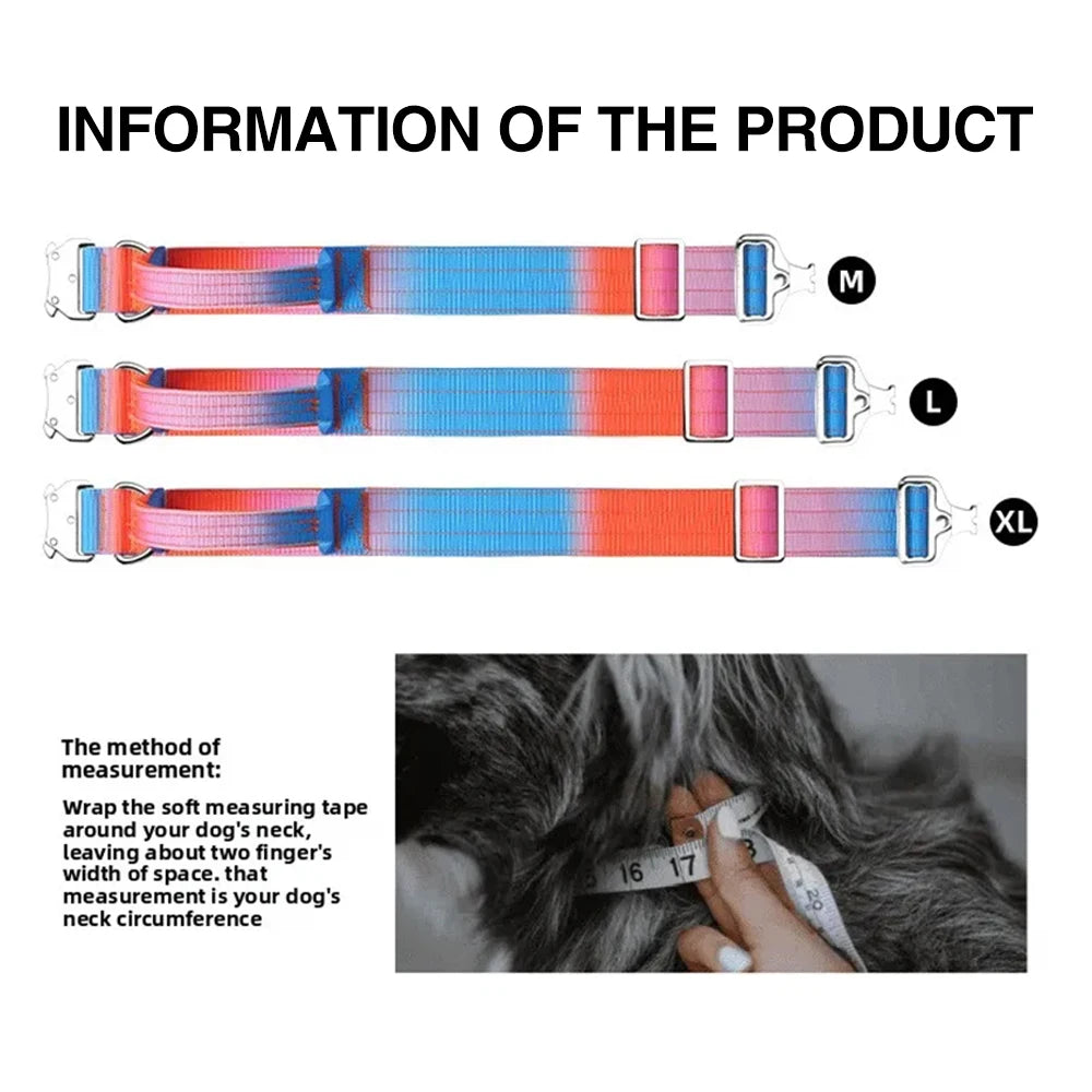 Tactical Dog Collar with Handle, Heavy‑Duty Nylon Adjustable Training Collar with Metal D‑Ring, Gradient Color for Medium to Large Dogs Outdoor Walking Hiking